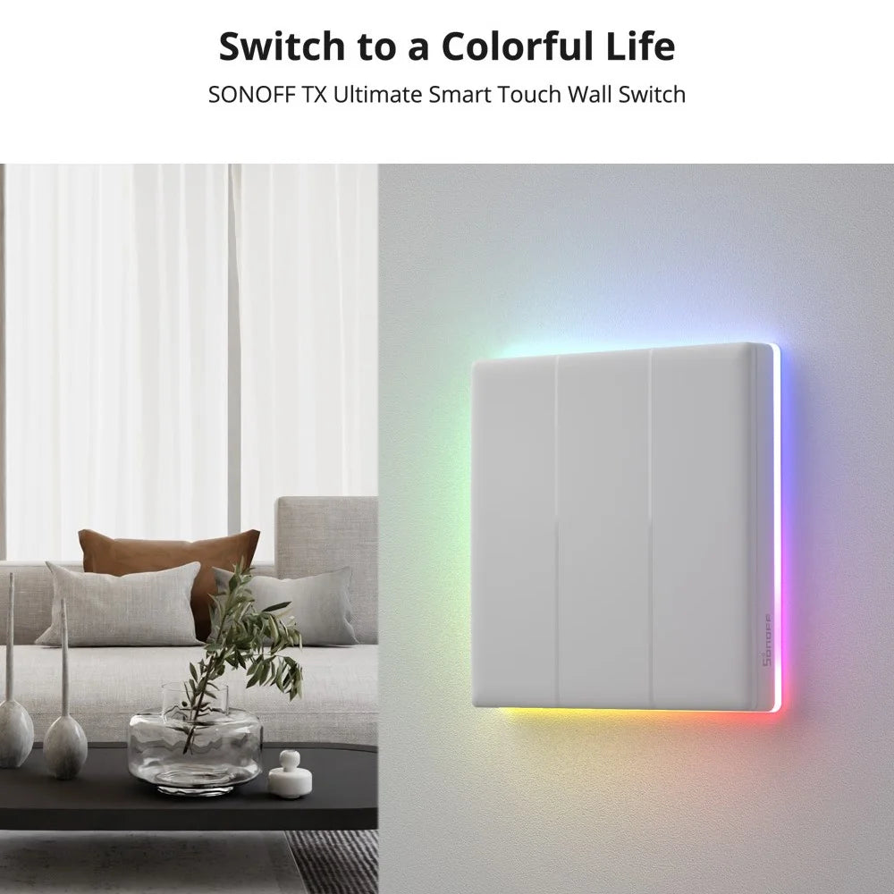 SONOFF TX Ultimate WiFi / eWeLink-Remote Smart Touch Wall Switch with RGB Light - EU Plug / T5-3C-86 - 6