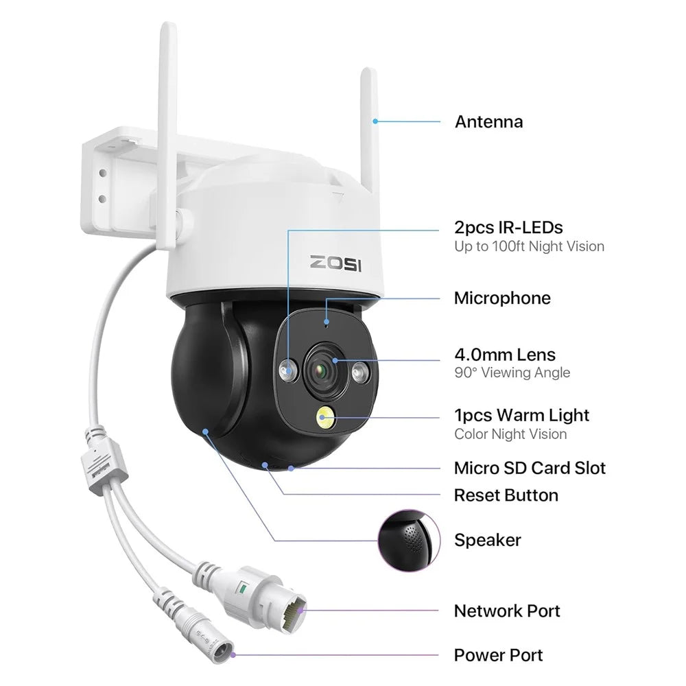 ZOSI C290SE 4MP Two-Way Audio PTZ Camera Night Vision Smart Security Camera - EU Plug - 2