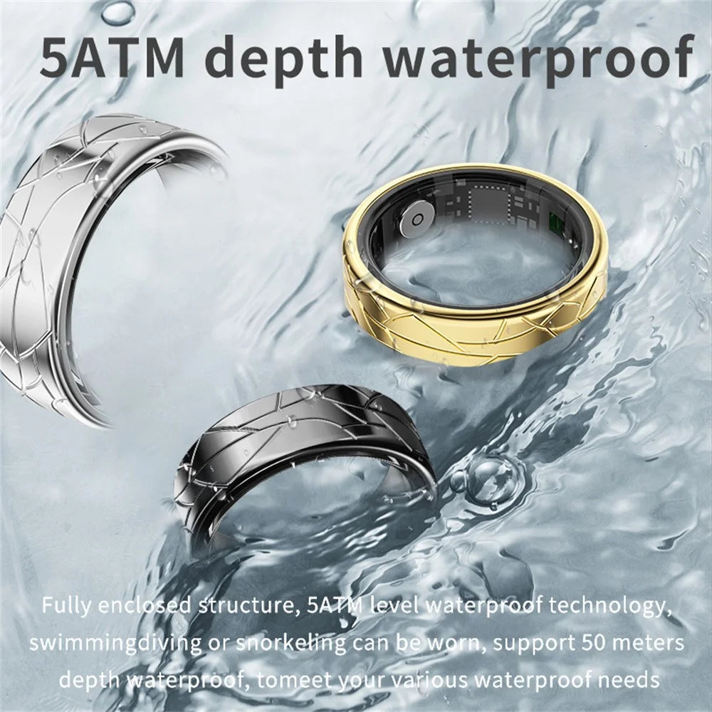 PX02 Crack Design Multi-Function Health Monitoring Smart Ring with Magnetic Charging Cable - Silver / Size 7 - 3