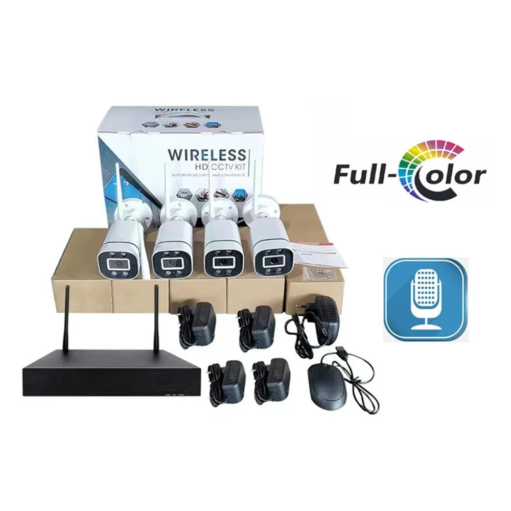 2MP 2K 4CH NVR HD CCTV Kit Remote Voice Intercom Full Color Night Vision WiFi Surveillance Camera System - US Plug - 6