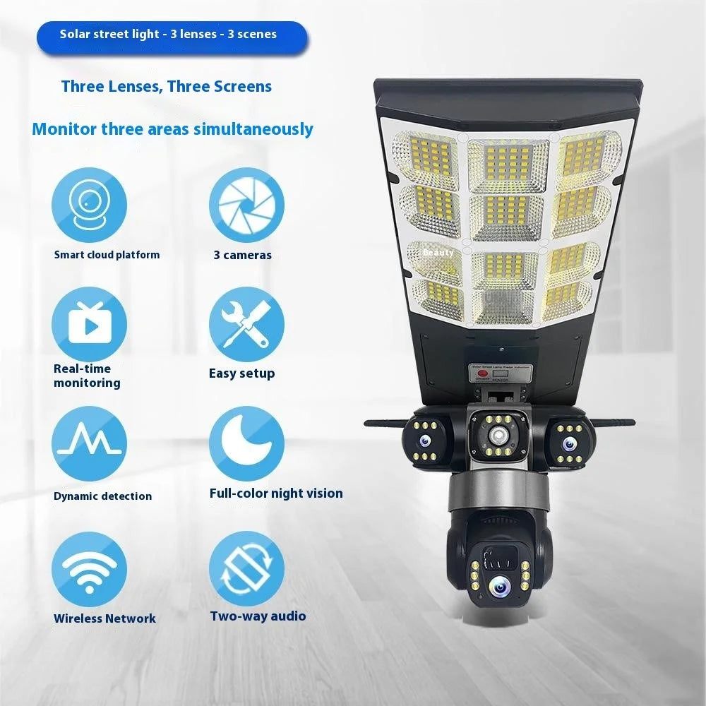 LD002 V380 Outdoor Solar Security Camera with Street Light 3 Screens Wireless Monitoring System - WiFi Version - 3