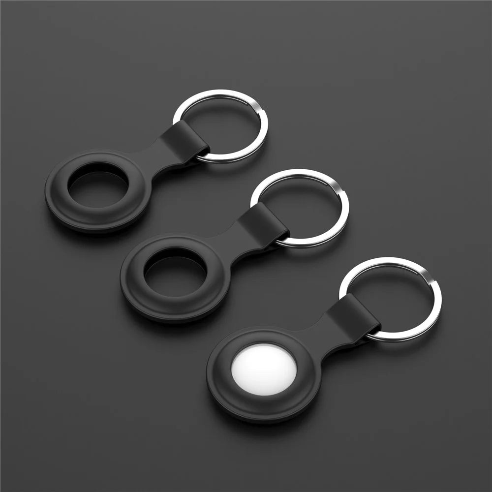 Silicone Protective Cover Carry Case with Anti-lost Keyring for Apple Airtags Bluetooth-compatible Wireless Tracker - Black - 2