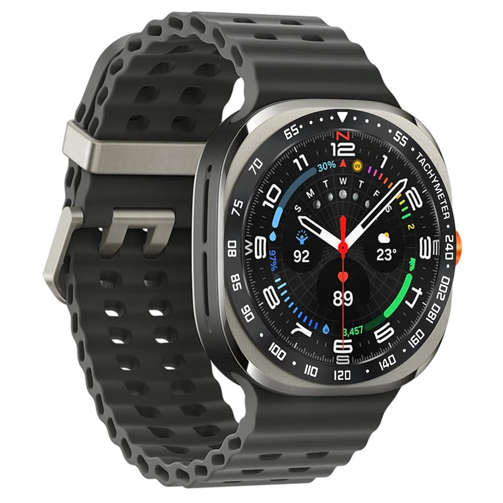 Type E for Samsung Galaxy Watch Ultra 47mm Bezel Ring Anti Scratch Stainless Steel Watch Bezel Loop - Black / White Characters - 1