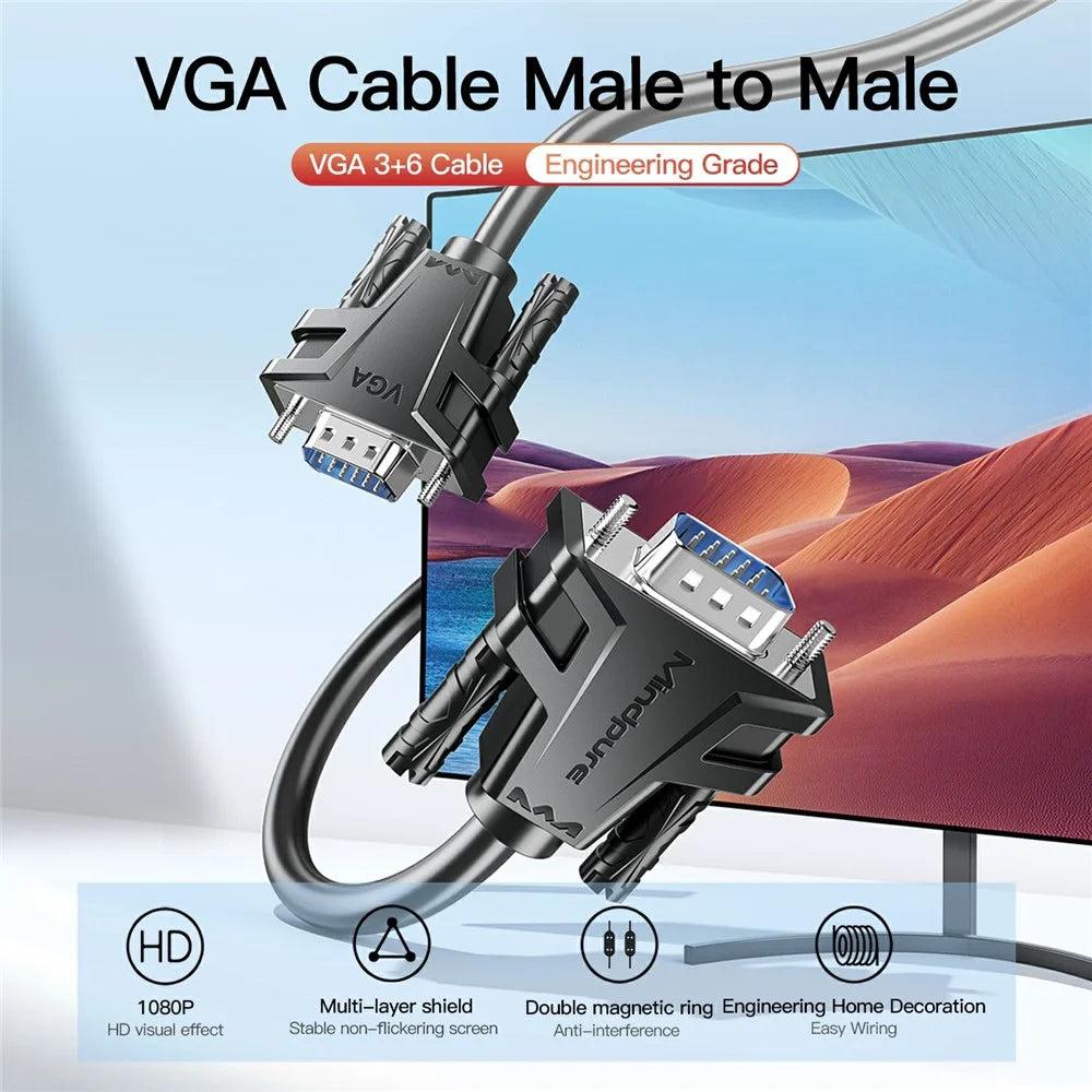 MINDPURE VG002 30m VGA 3+6 1080P HD Video Cable for Laptops Monitors Projectors - 2
