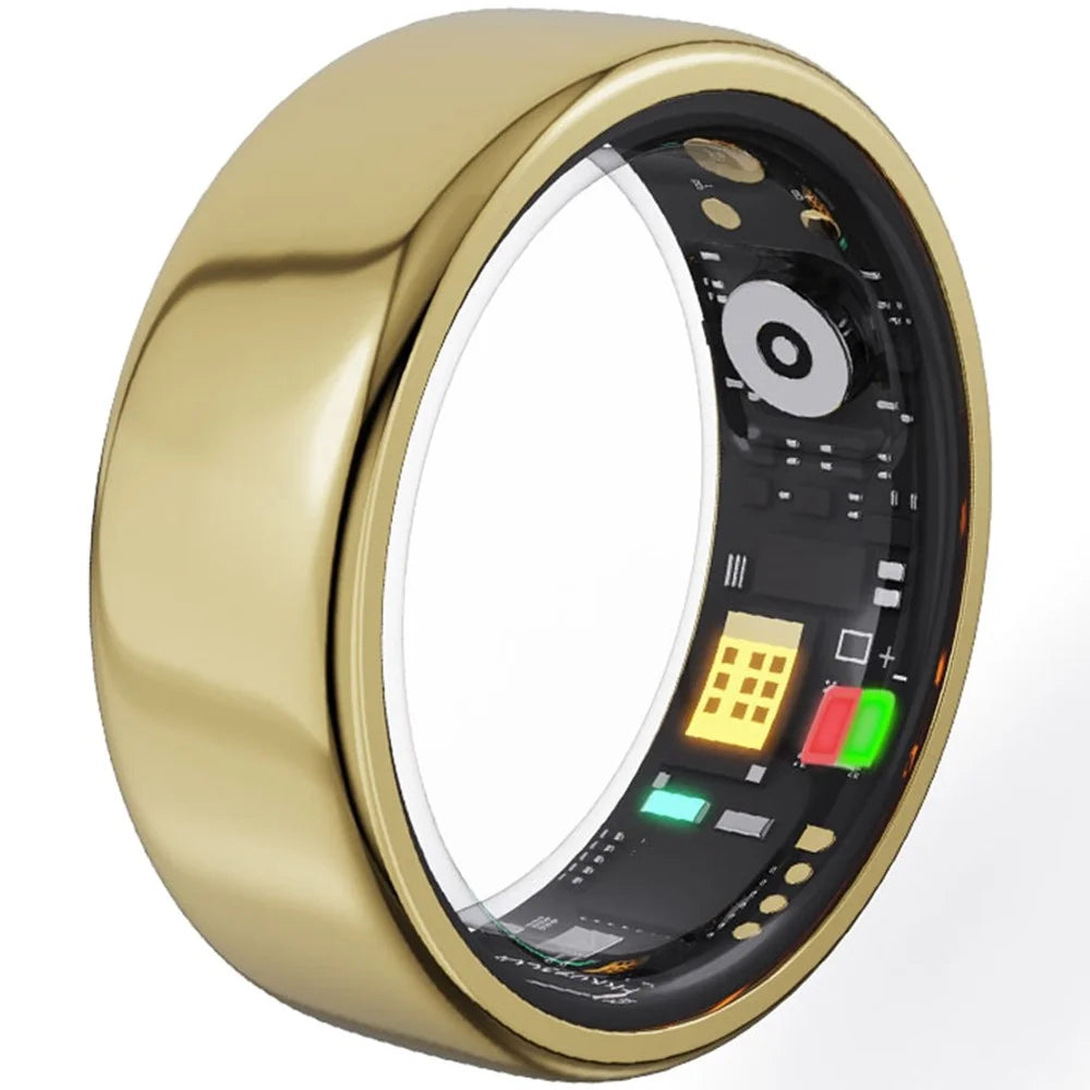 RC20 Waterproof Bluetooth-compatible Health Monitoring Smart Ring Stainless Steel Finger Ring, Magnetic Charging Cable - Gold / Size 7 - 1