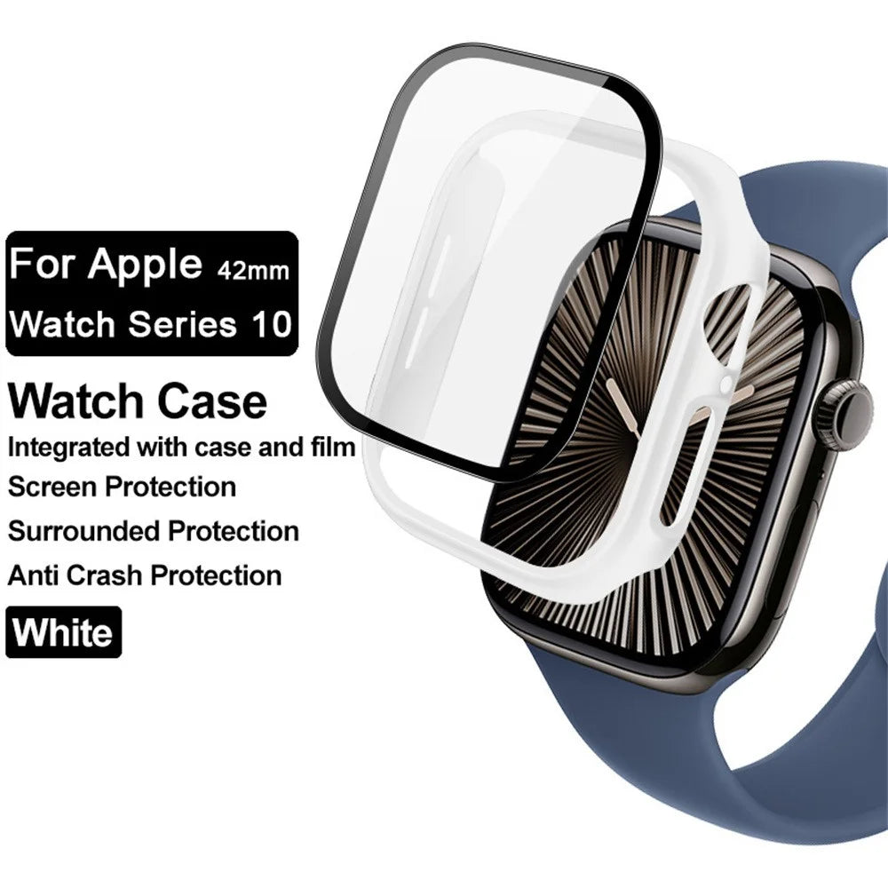 IMAK For Apple Watch Series 11 / 10 42mm Case Full Protection Integrate Watch PC Cover with Tempered Glass Film - White - 3