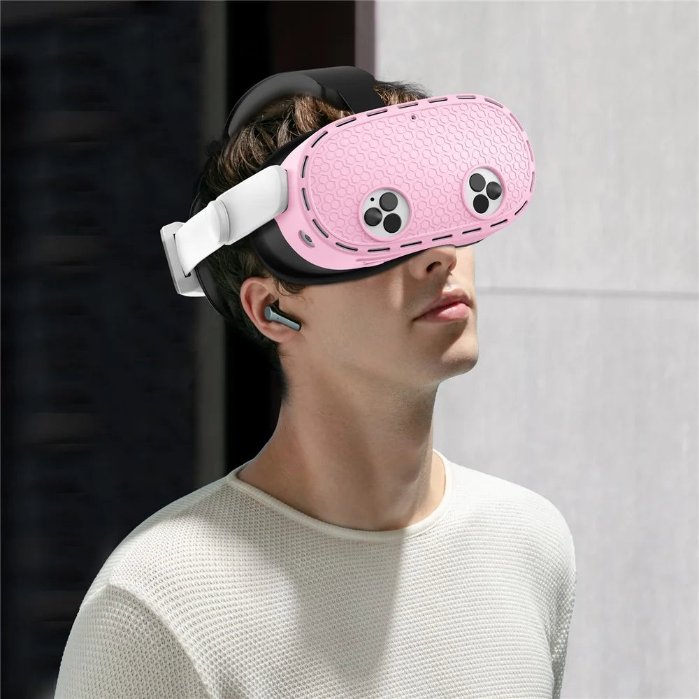 For Meta Quest 3S Protective Case VR Headset Silicone Cover - Pink - 4