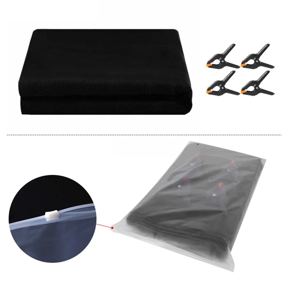 1 x 1.5m Photography Backdrop Set with 4 Clips Polyester Background Screen for Studio / Live Streaming - Black - 2