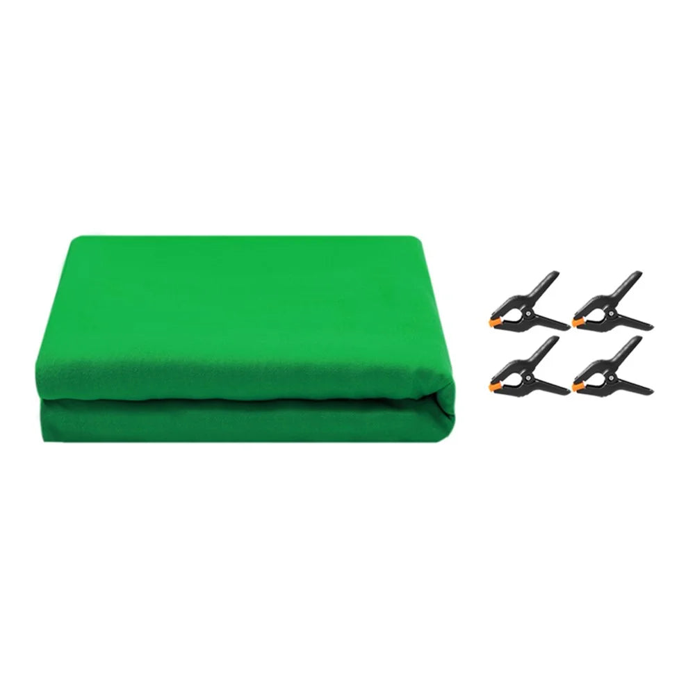 1 x 3m / Green Photography Backdrop Set with 4 Clips Polyester Background Screen for Studio / Live Streaming - 1