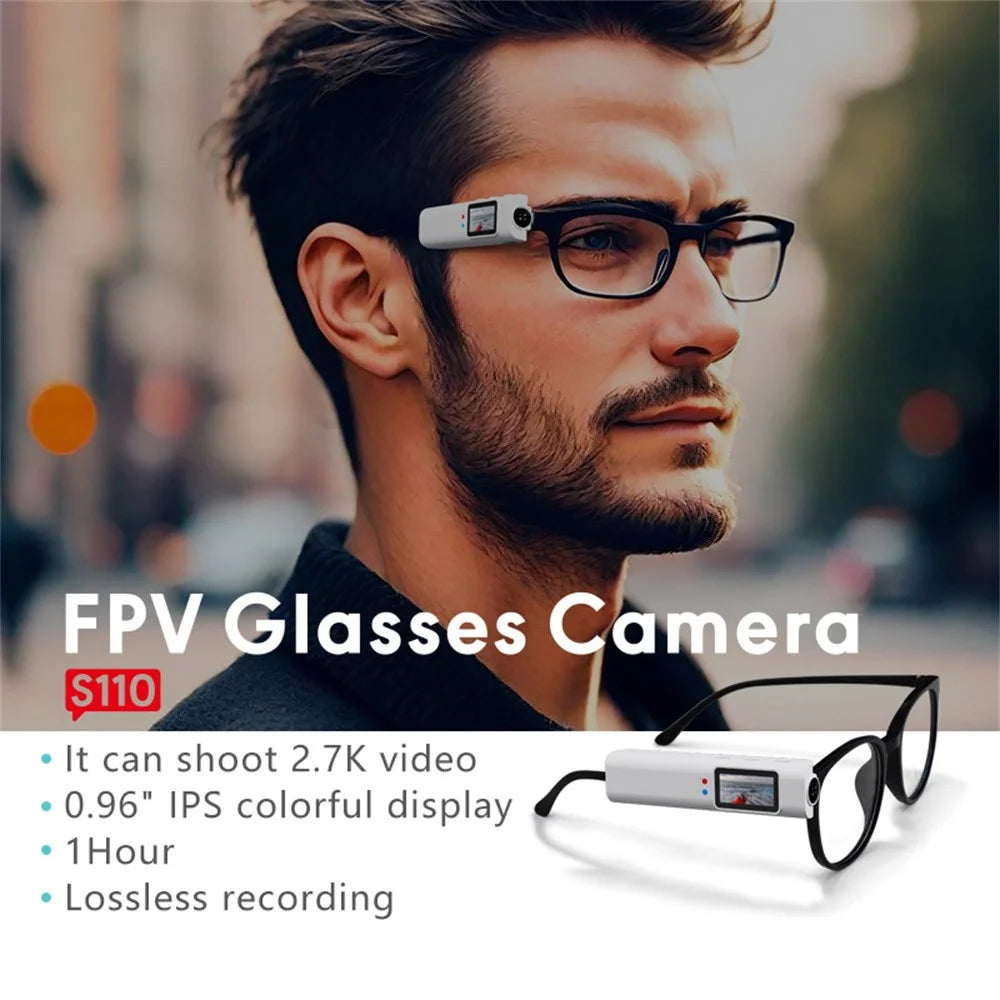 S110 First-Person View Glasses Camera IPS Display WIFI APP Control 2.7K Ultra HD Video Recorder - White - 2
