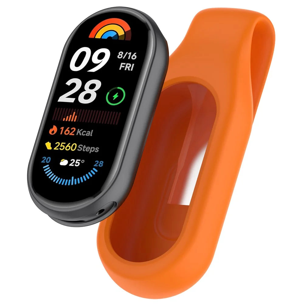 For Xiaomi Smart Band 10  /  9  /  8 Clip Buckle Replacement Case Smart Watch Silicone Cover Storage Holder - Orange - 1