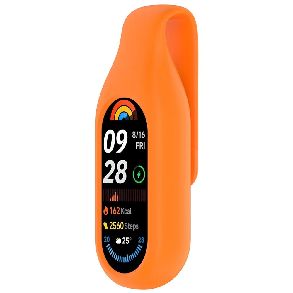 For Xiaomi Smart Band 10  /  9  /  8 Clip Buckle Replacement Case Smart Watch Silicone Cover Storage Holder - Orange - 2