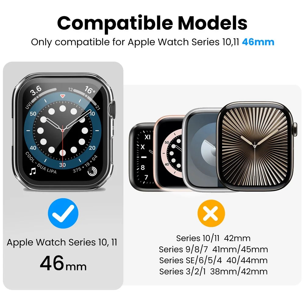 AHASTYLE WG65 2Pcs for Apple Watch Series 11 / 10 46mm Watch Case Hard PC Frame Cover with Tempered Glass Film - Black / Transparent - 2