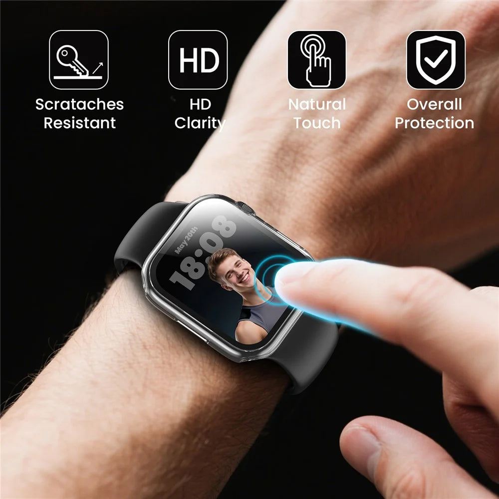 AHASTYLE WG65 2Pcs for Apple Watch Series 11 / 10 46mm Watch Case Hard PC Frame Cover with Tempered Glass Film - Black / Transparent - 3