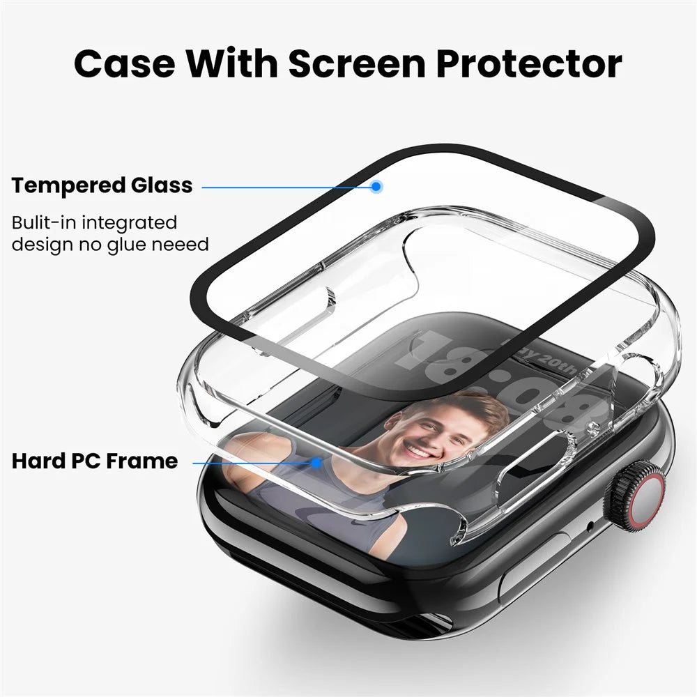 AHASTYLE WG65 2Pcs for Apple Watch Series 11 / 10 46mm Watch Case Hard PC Frame Cover with Tempered Glass Film - Black / Transparent - 7