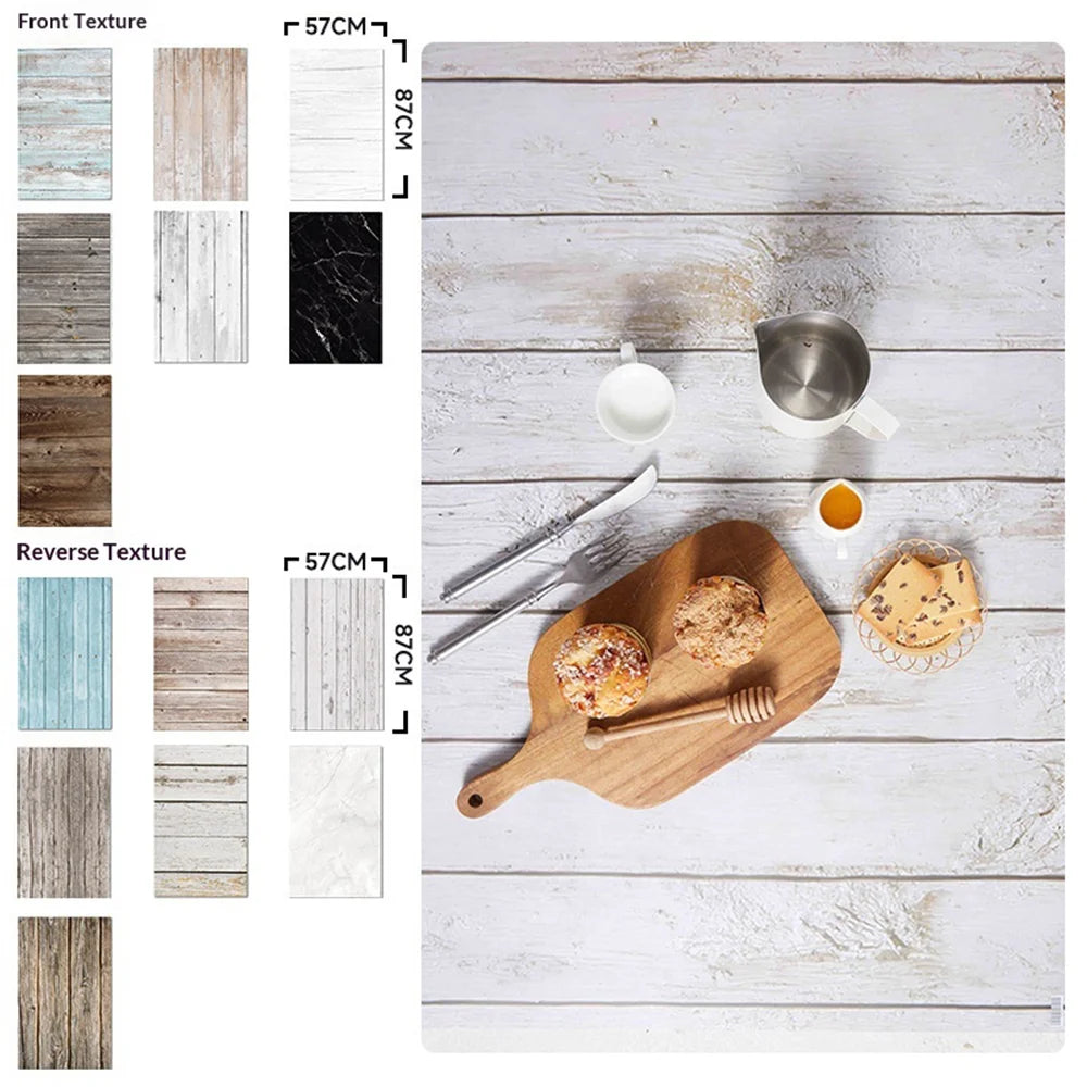 7Pcs 57cm x 87cm Double-Sided Photography Waterproof Backdrop Paper Set Photo Background for Food Cosmetics - Wood Grain 1 - 7