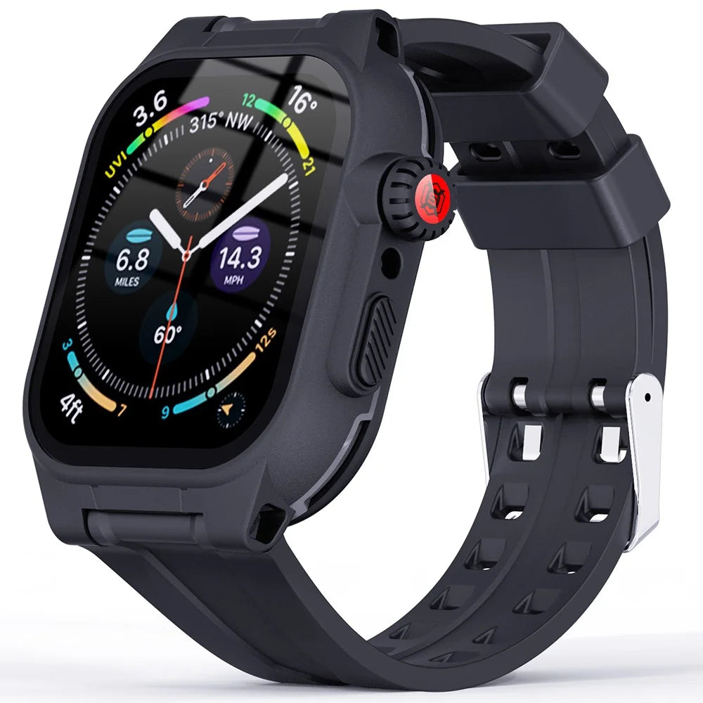SHELLBOX For Apple Watch Series 8 41mm / 7 41mm IP68 Waterproof Case with Silicone Watch Band Smart Watch Protector Replacement Strap - 2