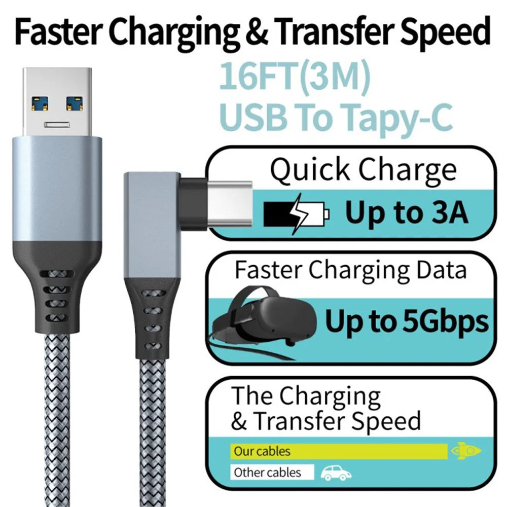 For Oculus Quest 2/1 Link Cable 3m USB 3.1 Type-C Data Line USB-A to Type-C Braided Cord - 2