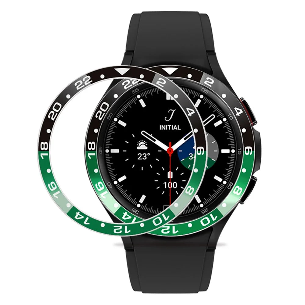 For Samsung Galaxy Watch4 Classic 42mm Watch Bezel Dual-Color Metal Watch Bezel Insert Ring Adhesive Frame (Type B) - Black + Green - 1