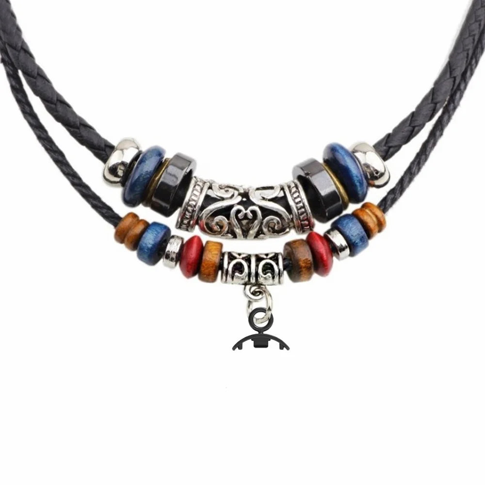 Retro Neck Strap for Xiaomi Smart Band 8 , Dual Layer Beads Decor Braided Leather Watch Necklace Lanyard - 2