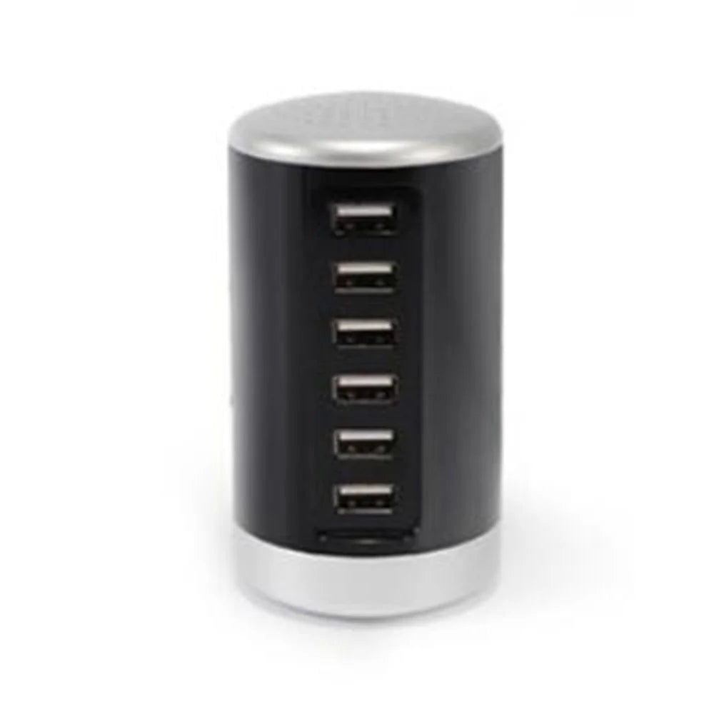 Cylinder Shape 6 Ports Desktop Charging Station USB Hub Wall Charger - Black - 2