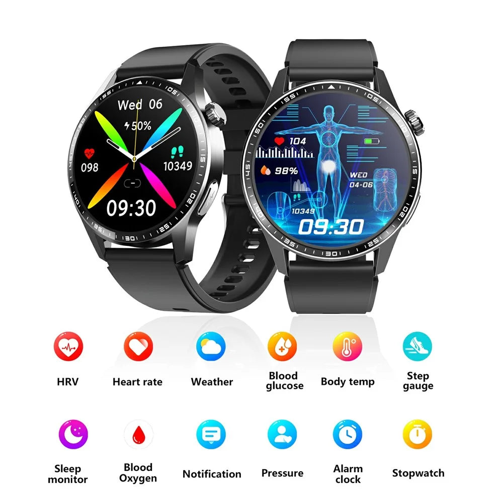 F400 Non-Invasive Blood Sugar Smart Watch ECG Blood Pressure Monitor Bluetooth-compatible Call Sports Watch, Silicone Strap - Black - 2