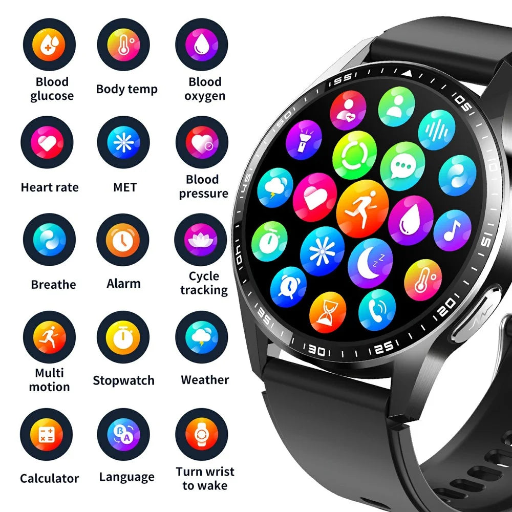 F400 Non-Invasive Blood Sugar Smart Watch ECG Blood Pressure Monitor Bluetooth-compatible Call Sports Watch, Silicone Strap - Black - 4
