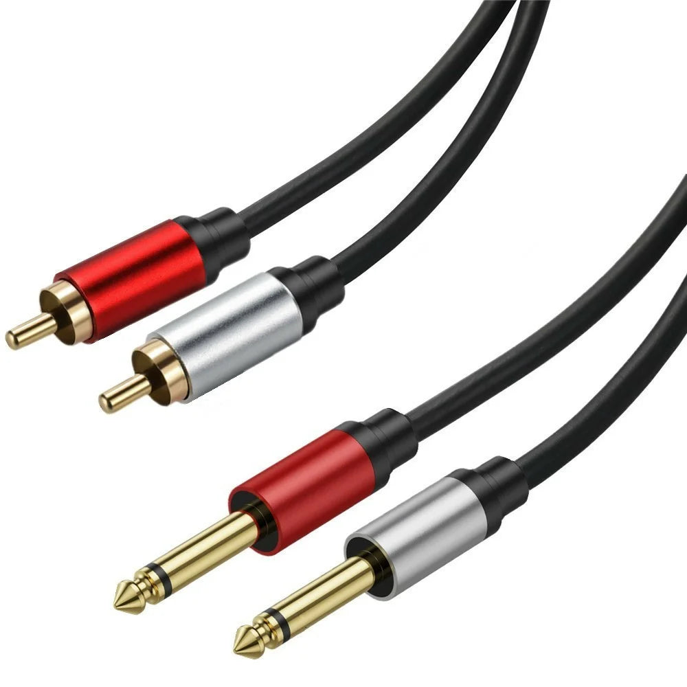 1m Dual 1 / 4 inch TS to Dual RCA Stereo Audio Cable 2x 6.35mm TS to RCA Male Adapter Wire - 2