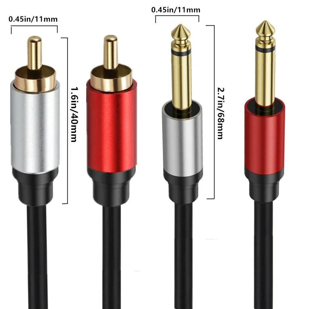 0.3m Dual 1 / 4 inch TS to Dual RCA Stereo Audio Cable 2x 6.35mm TS to RCA Male Adapter Wire - 6