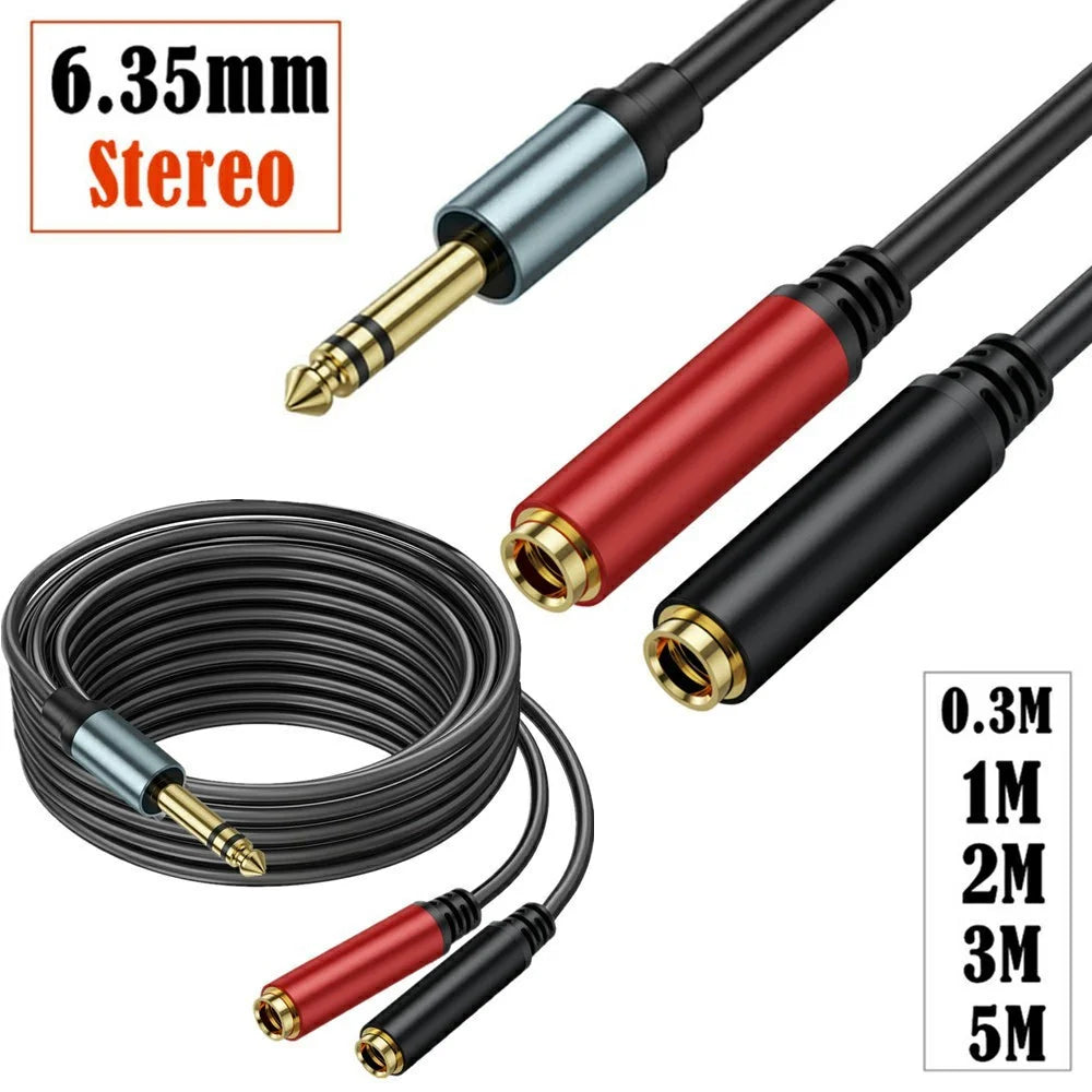 0.3m 1 / 4 Inch TRS Stereo Splitter Y Cable 6.35mm Stereo Male Plug to Dual 6.35mm Female Jack Wire - 7