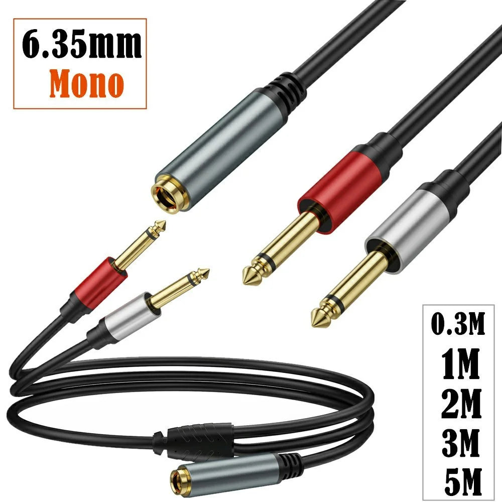 0.3m 6.35mm TRS Stereo Female to Dual 6.35mm Male TS Mono Jack Audio Speaker Splitter Cable - 6