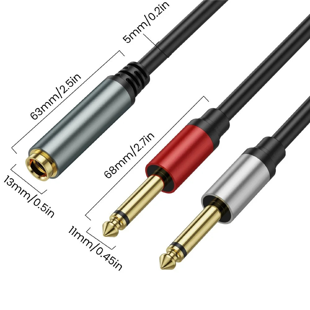 0.3m 6.35mm TRS Stereo Female to Dual 6.35mm Male TS Mono Jack Audio Speaker Splitter Cable - 7