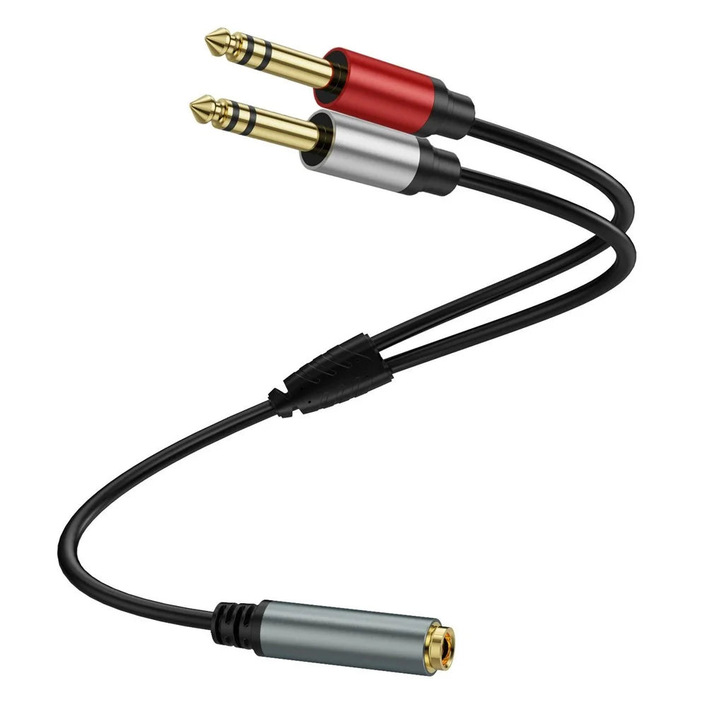 0.3m 6.35mm Female Jack to 2x 1 / 4 Inch Male Plug Stereo Audio Adapter Speaker Y Splitter Cable - 2
