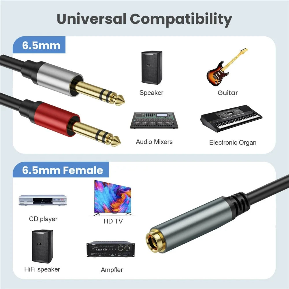 0.3m 6.35mm Female Jack to 2x 1 / 4 Inch Male Plug Stereo Audio Adapter Speaker Y Splitter Cable - 5