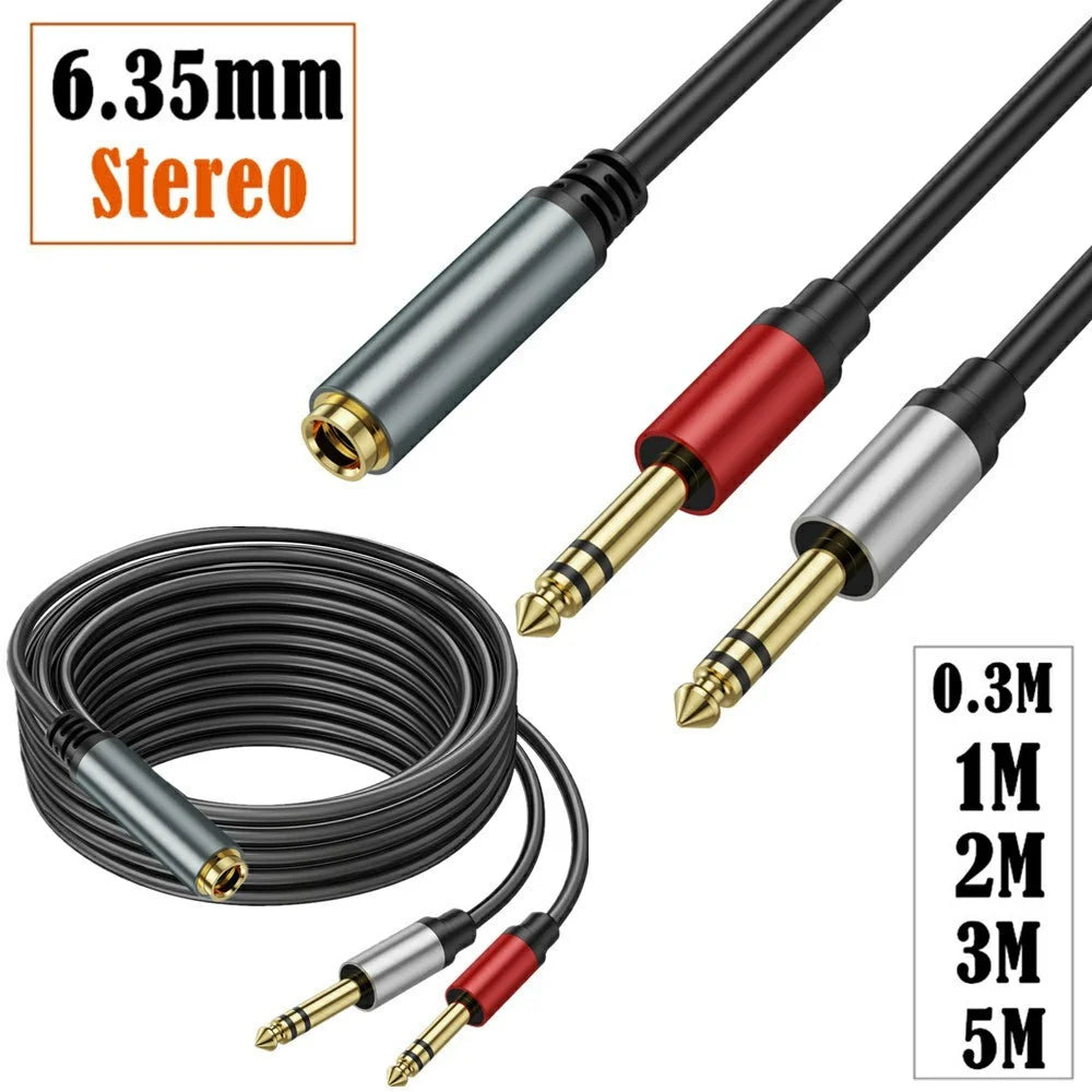 0.3m 6.35mm Female Jack to 2x 1 / 4 Inch Male Plug Stereo Audio Adapter Speaker Y Splitter Cable - 6