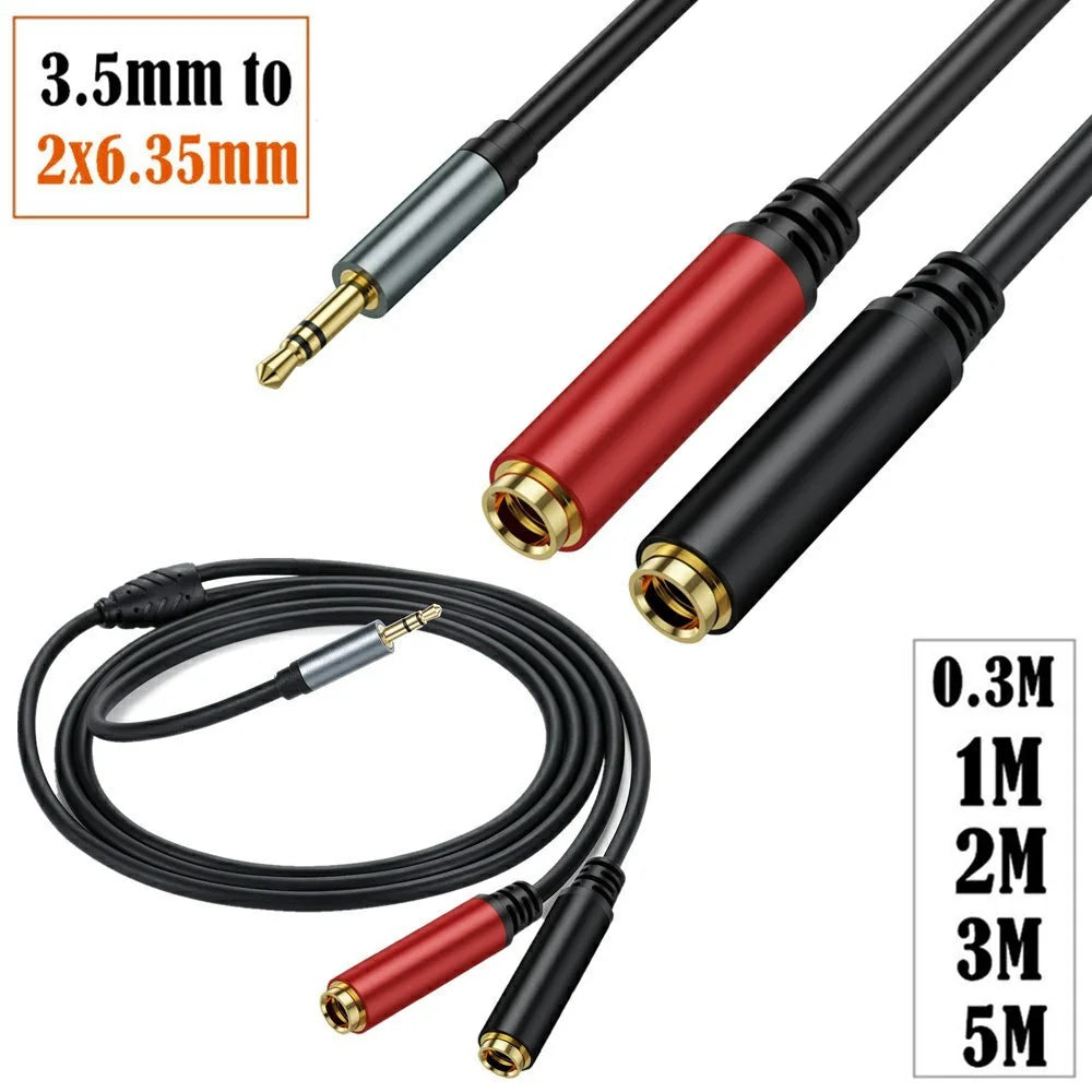 0.3m 3.5mm Male Stereo TRS to Two 6.35mm 1 / 4 Inch TS Female Stereo Breakout Cable Y Splitter Cable - 4