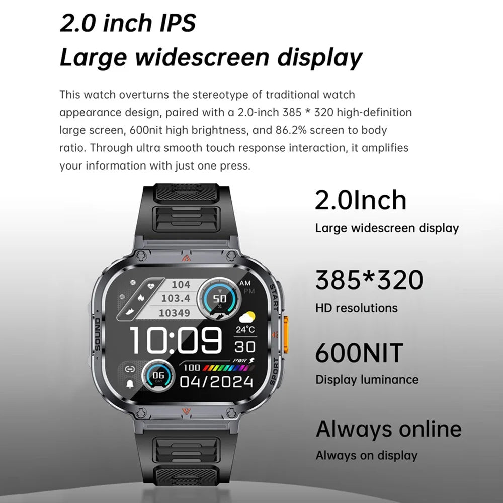 NX23 Fitness Tracker 2.0-inch Touch Screen Bluetooth-compatible Calling Health Monitoring Smart Watch - Black - 4