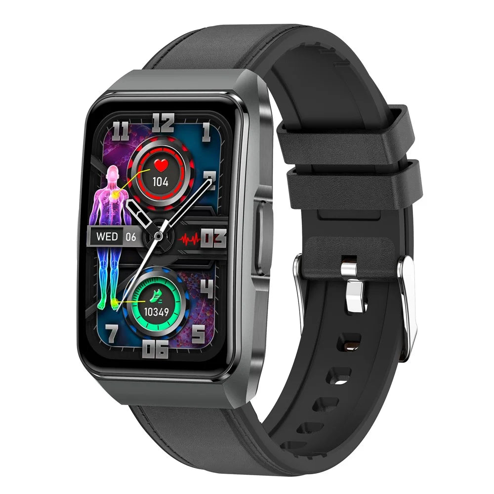 ET650 Leather + Silicone Strap Smart Bracelet Body Temperature Health Monitor Bluetooth-Compatible Call Smart Watch - Black - 1