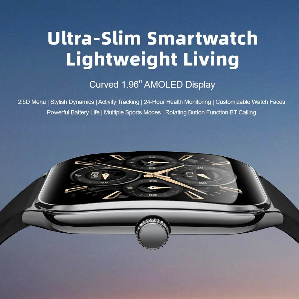 MT61 Ultra Thin Smart Watch 1.96 Inch AMOLED Curved Screen Bluetooth-Compatible Calling Health Monitor, Silicone Strap - Black - 5