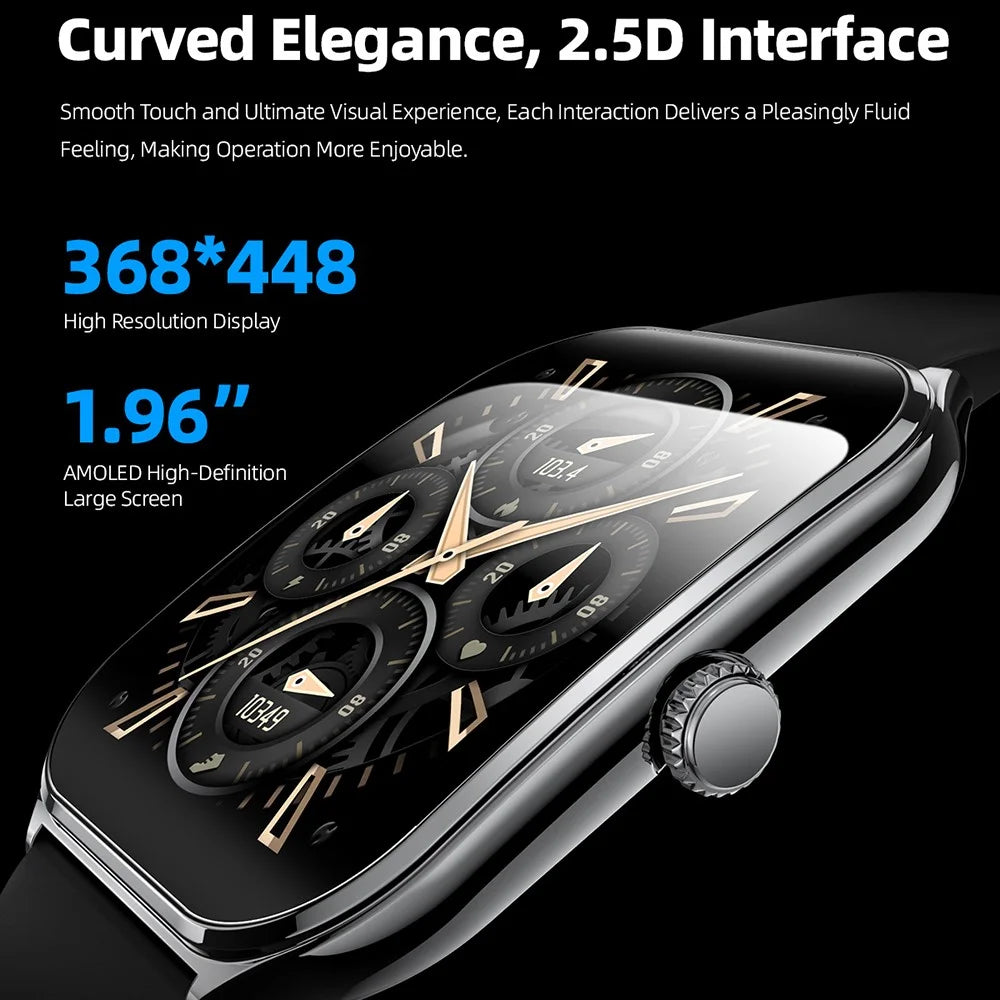 MT61 Ultra Thin Smart Watch 1.96 Inch AMOLED Curved Screen Bluetooth-Compatible Calling Health Monitor, Silicone Strap - Black - 7