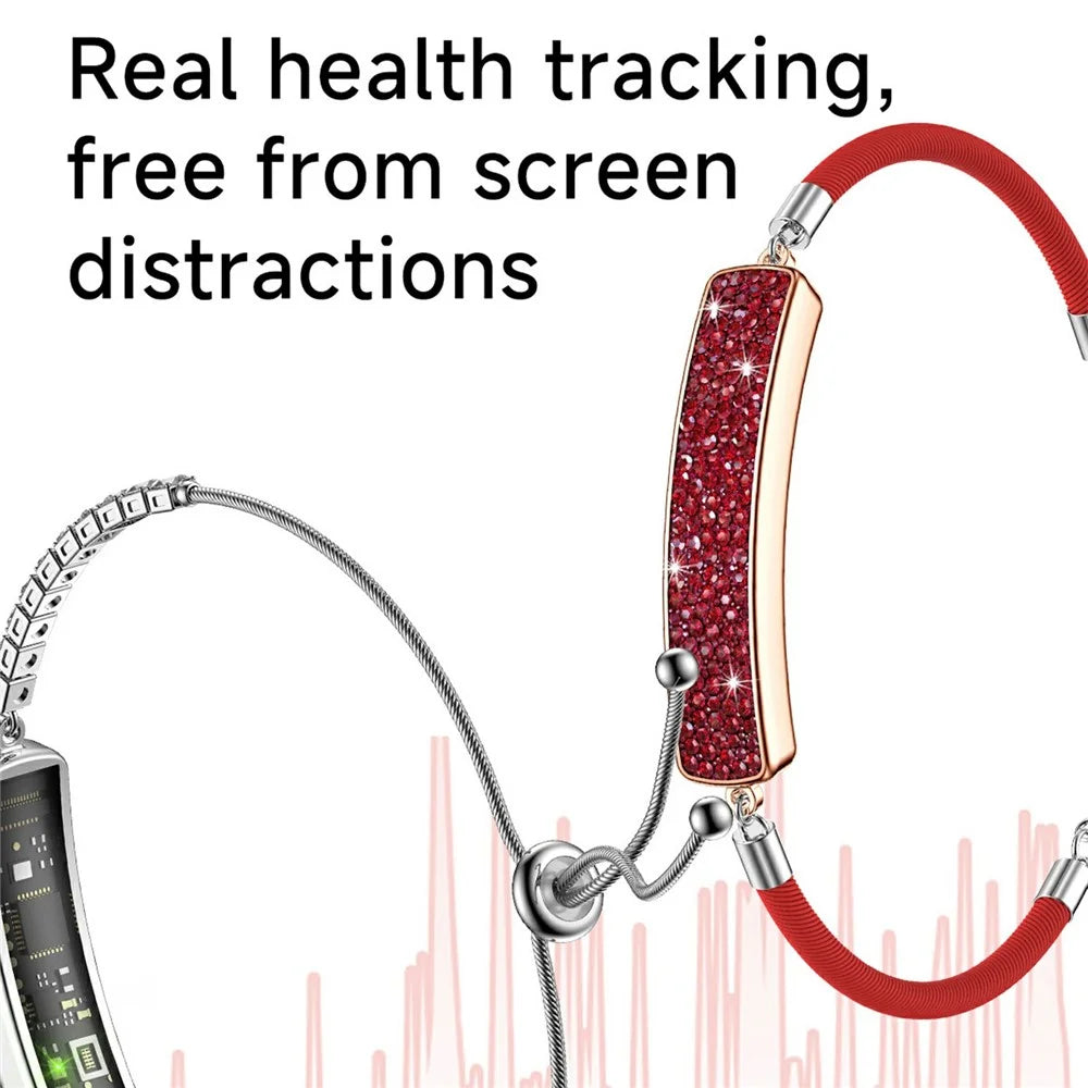B5 Smart Bracelet for Women Fashion Rhinestone Inlaid Fitness Tracker Health Monitor Wristband, with Red Rope Chain - Green - 5