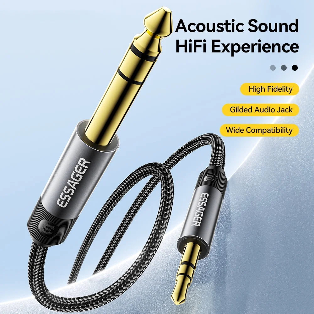 ESSAGER 3.5mm Male to 6.5mm Male Audio Cable 1.2m HD Sound Braided Cable with Gold Plated Connector - Grey - 4