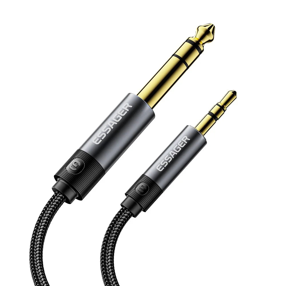 ESSAGER 2m HD Sound Braided Cord 3.5mm Male to 6.5mm Male Audio Adapter Cable with Gold Plated Connector - Grey - 2
