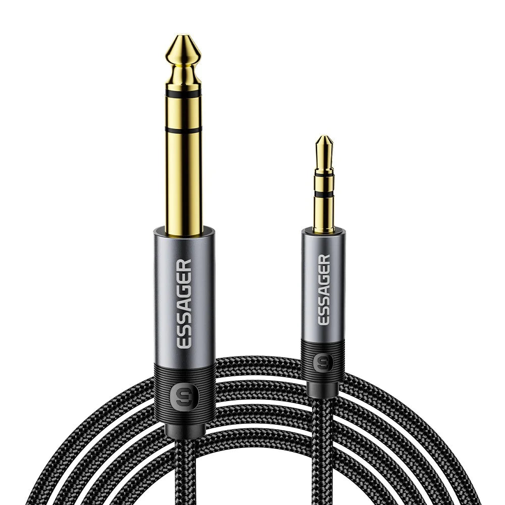 ESSAGER 5m HD Sound Braided Cord 3.5mm Male to 6.5mm Male Audio Adapter Cable with Gold Plated Connector - Grey - 1