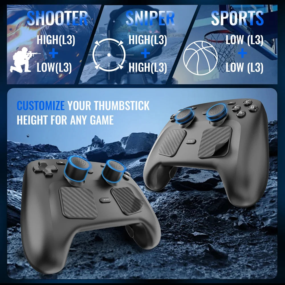 JYS-SDM011 For Steam Controller (2nd generation) Silicone Thumbstick Caps Back Button Pads Touchpad Stickers Set - Black - 6