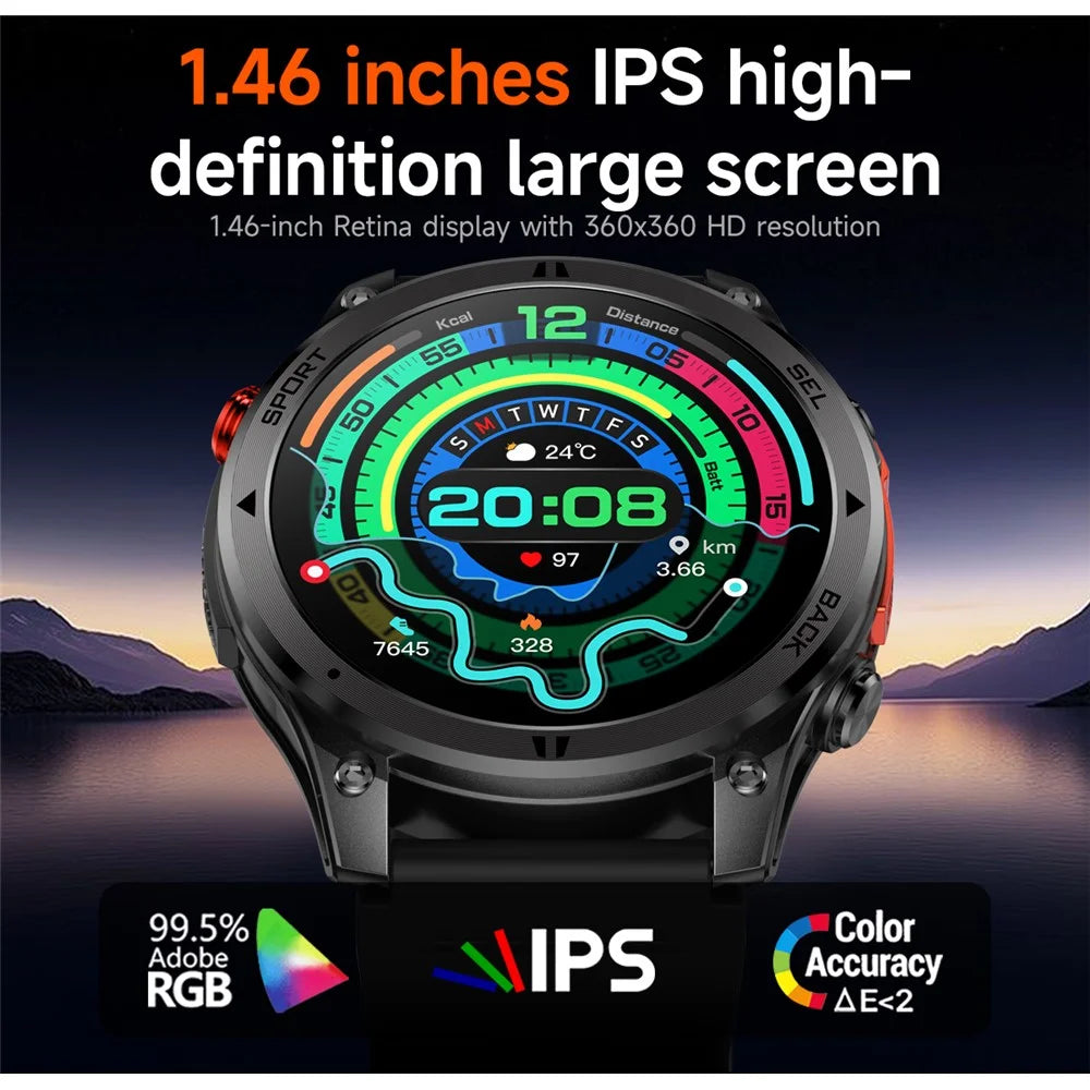 GTH5 1.46 Inch GPS Smart Watch IP68 Waterproof 100+ Sports Modes Bluetooth-compatible Call Wristwatch - Black - 2