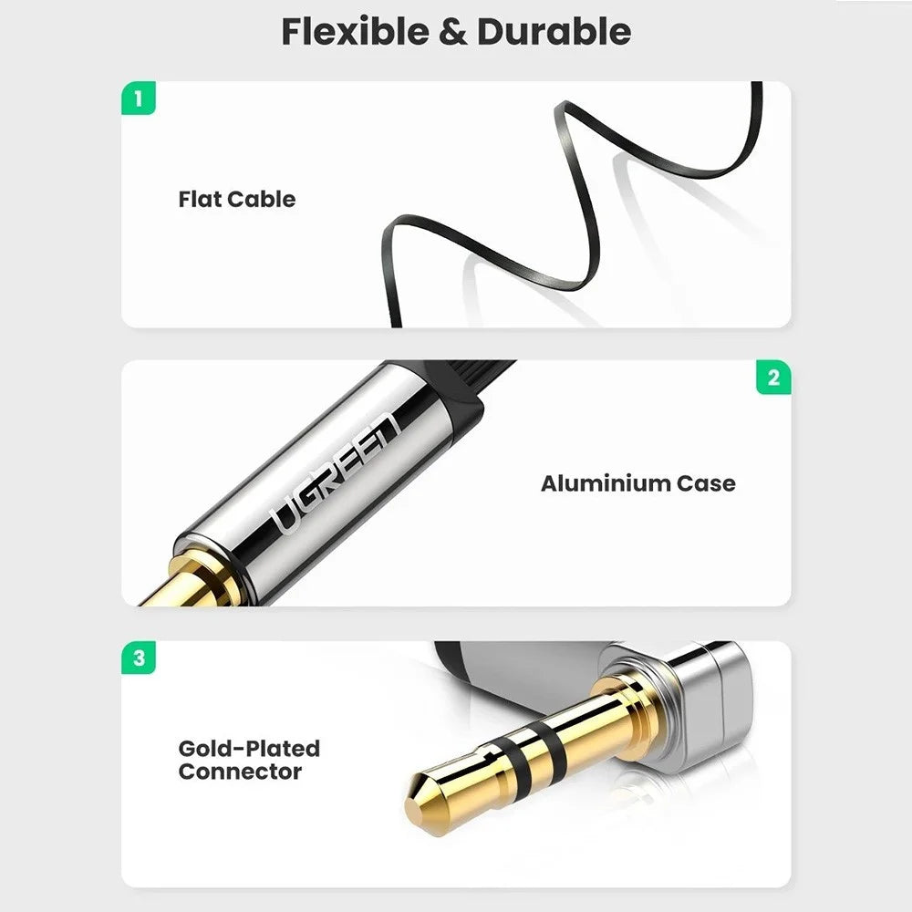 UGREEN 2m 10599 Right Angle 3.5mm to 3.5mm Audio Jack Male to Male Flat Cable AUX Cord for iPod Speaker Smartphone - 5