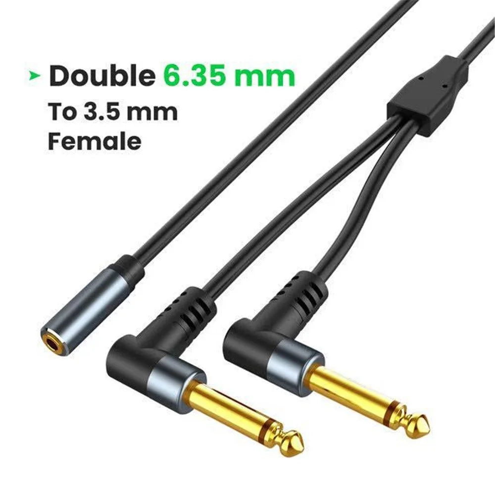 3.5mm Female to Double 6.35mm Mono Male Audio Cable Gold-plated Adapter Cable - 2