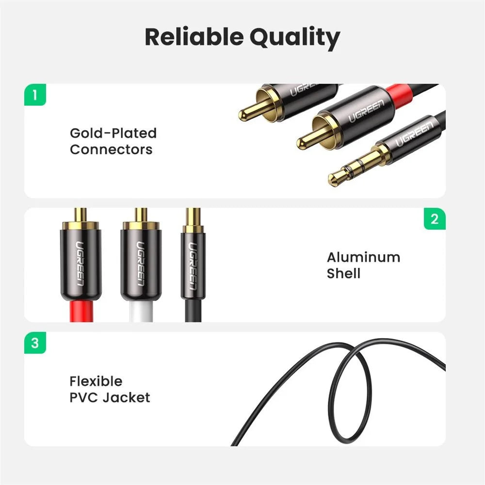 UGREEN 10m AUX Cord for Smartphone Speaker Tablet 3.5mm to 2RCA Stereo Audio Auxiliary Adapter Y Splitter Cable - 6