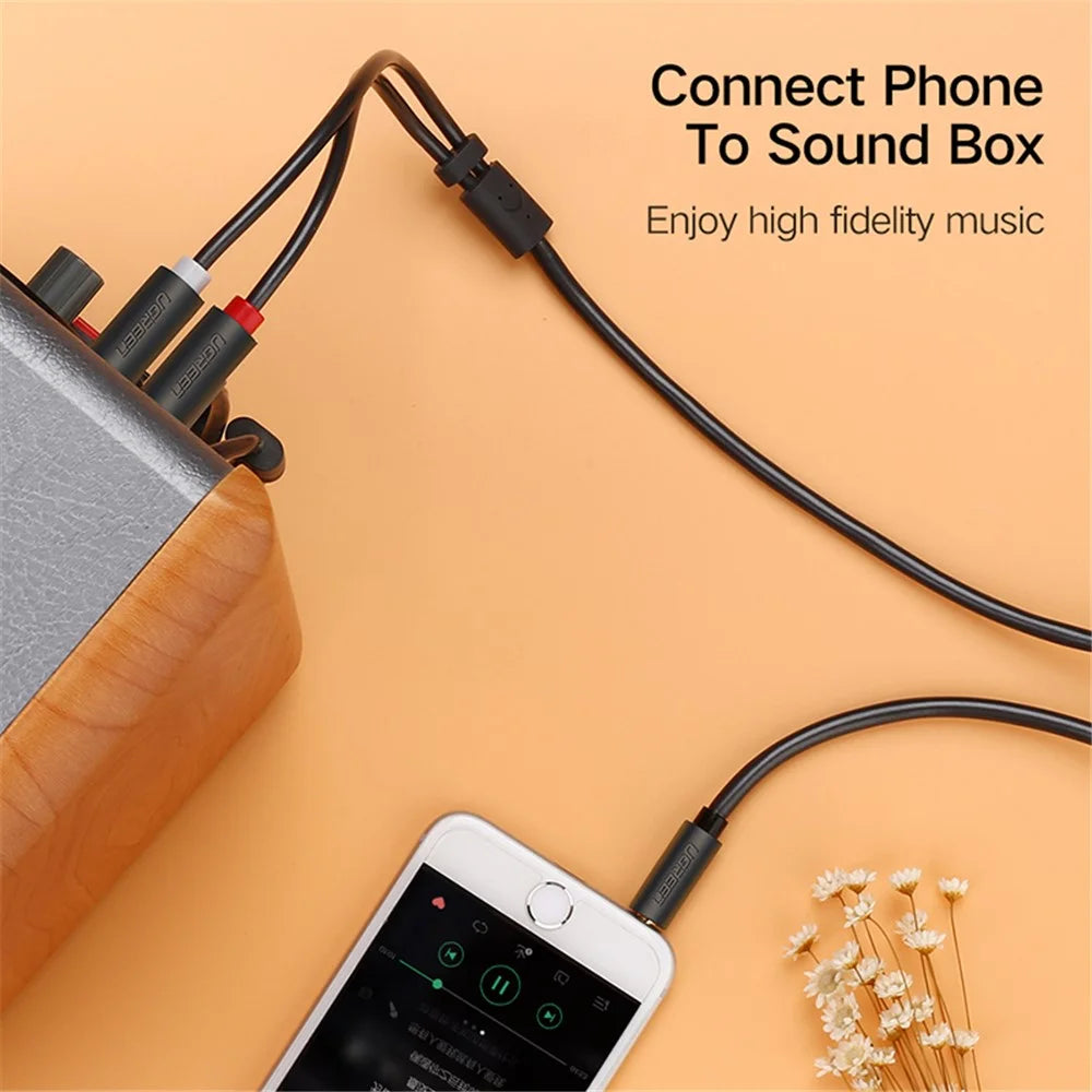 UGREEN 10514 10-Meter RCA Y Splitter Stereo Audio Cable Male Type 3.5mm to 2RCA Audio Adapter for Smartphones/Speakers/Tablets/HDTV/MP3 Players - 5